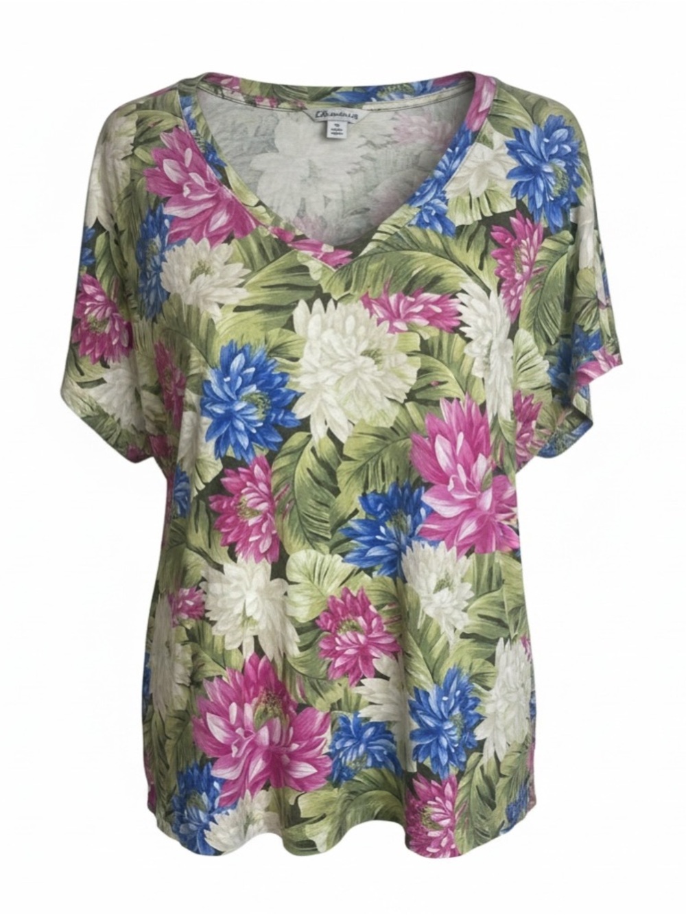 Tommy Bahama Floral V-Neck Tee in Pink, Blue, White & Green